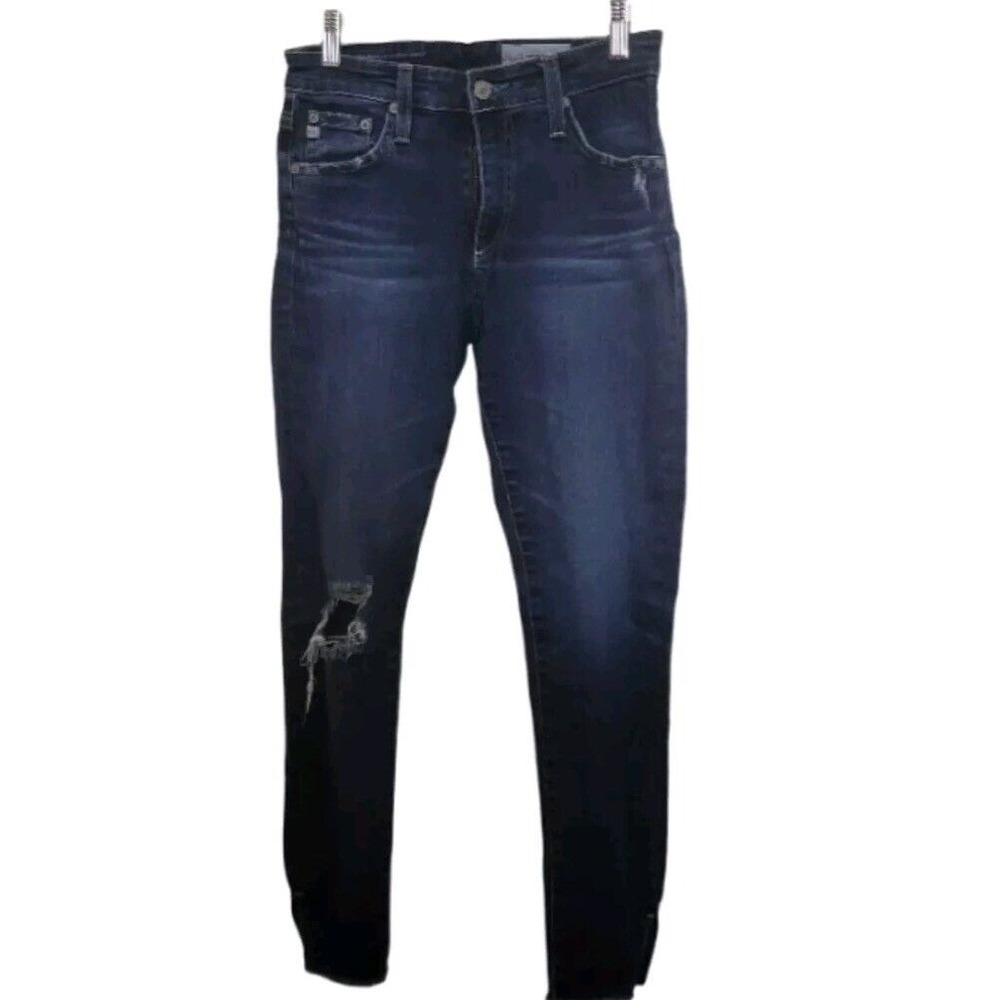 AG Farrah High-Rise Skinny Jeans Sz 26R | Dark Wash Distressed Premium‎ Denim
